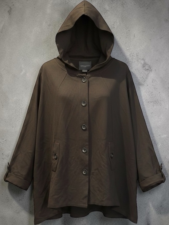 Christian Siriano Jackets & Blazers - Christian Siriano Hooded Button-Front Cape Coat in Brown